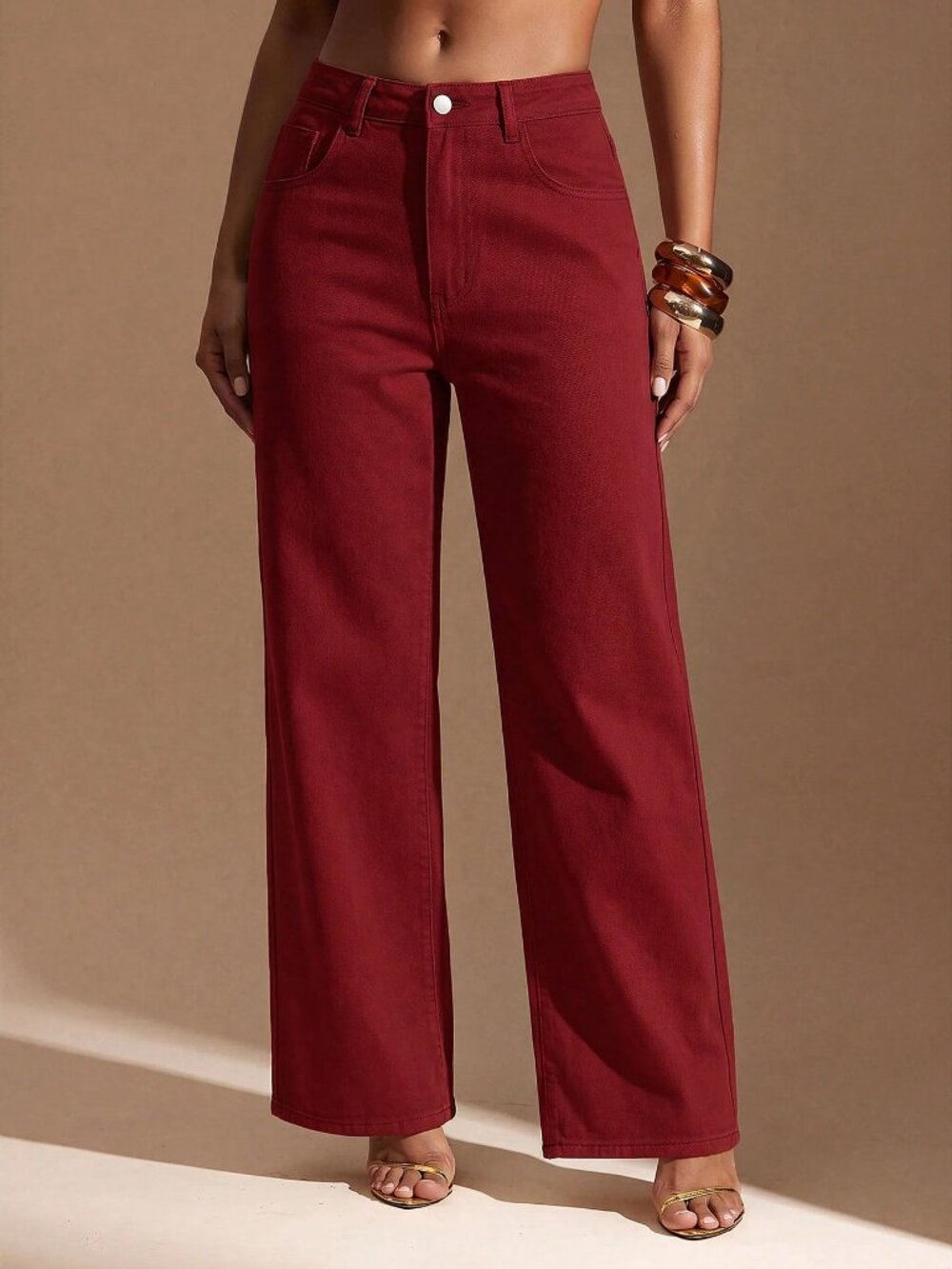 Burgundy Casual Women's Straight Leg Jeans